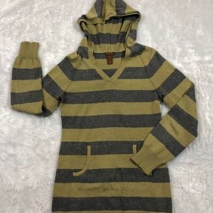 Copper Key Olive Green & Grey Striped Hoodie